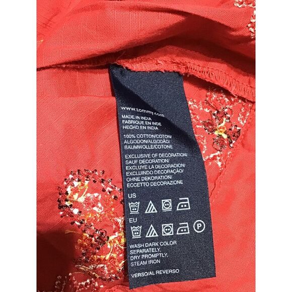 Tommy Hilfiger Red Boho Embroidered Cotton Top Medium - Picture 7 of 8